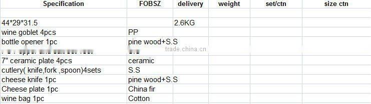 stainless steel customized picnic set with basket