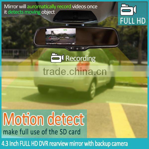 DVR rear view mirror monitor 1080p full HD Loop recording back up camera display with 2 years warranty