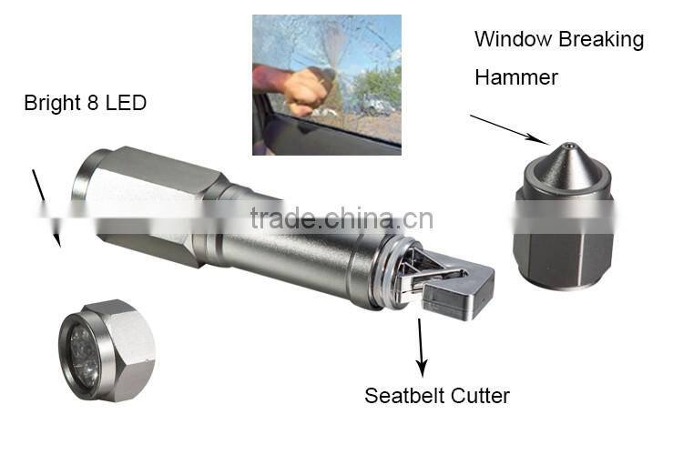 8 LED Emergency light flashlight with Auto Rescue Seatbelt Cutter, Car Glass Breaking Window Hammer