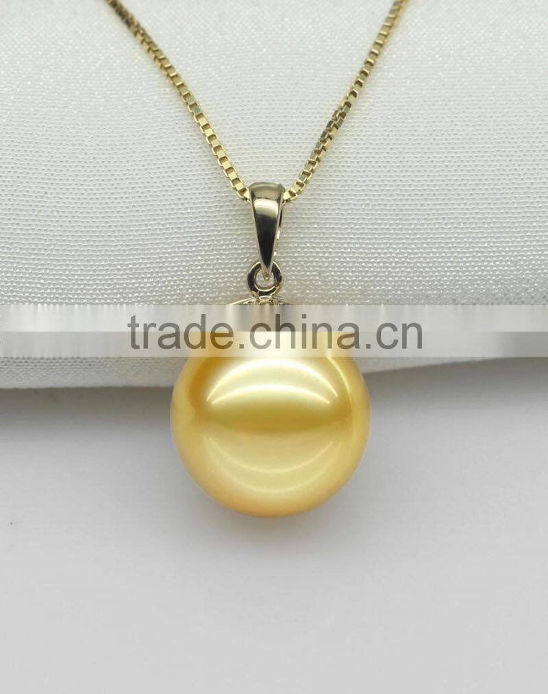 Wholesale pearl pendant 11-12mm perfect round14k gold love sea pearl pendant