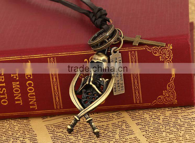 N0011 skull fashion design leather necklace