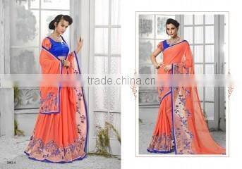 Inviting Red Georgettes Designer Saree/famous indian saree designers
