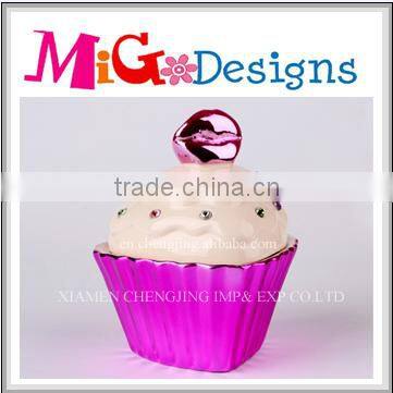 OEM Available Cupcake Style Bag Cap Colorful Ceramic Cookie Jar