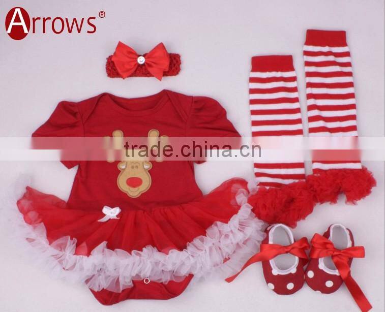 wholesale 2016 Boutique Christmas Santa Baby Clothes Little Girl Cloth Infant Skirt Outfit Holiday Newborn Romper Sets