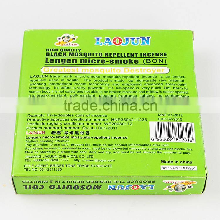 LAOJUN high quality raw material meperfluthrin black plant fiber mosquito coil