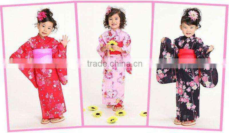 Japanese Summer 100%cotton Cute Kimono Kids Yukata twinset bath robe flower customize ethnic costume performance wear
