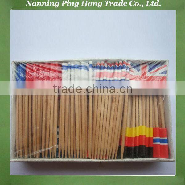 Disposable bamboo toothpicks with paper flags
