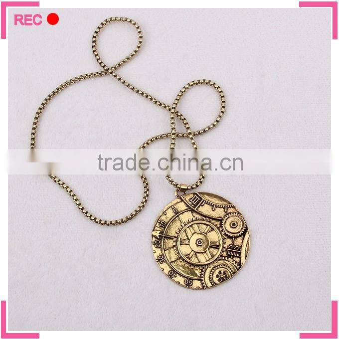 Gothic necklace with round pendant, snake chain metal necklace