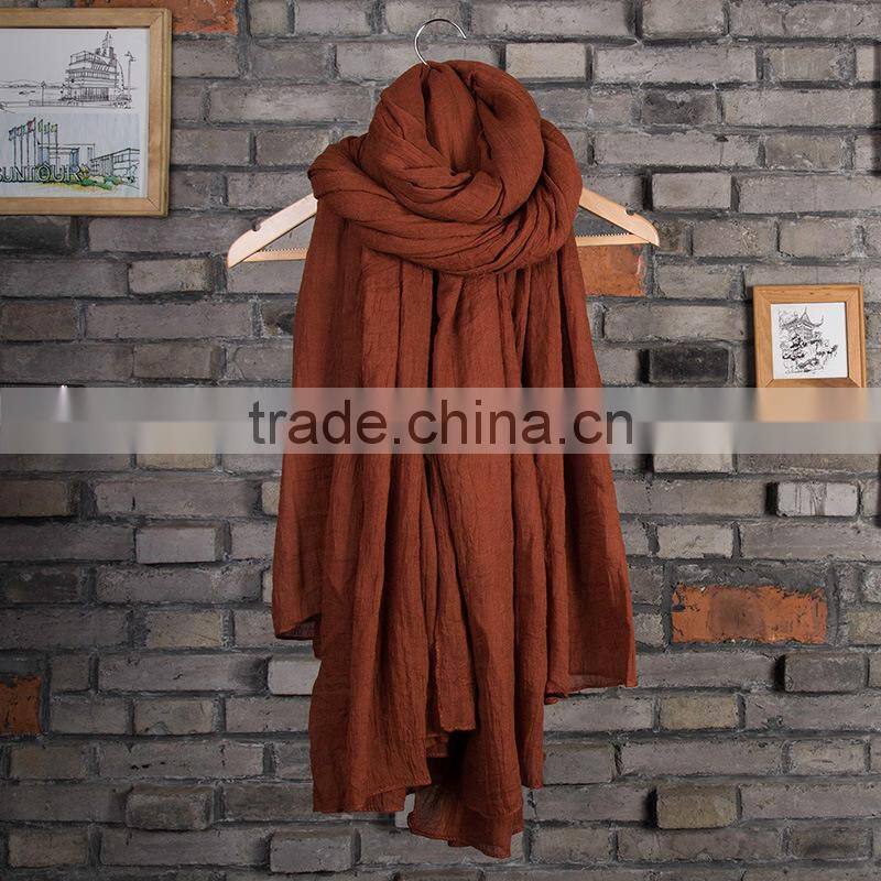 2015 Fashion Womens Girls Long Plain Color Soft Crinkle Wrinkle Scarf High Quality Cotton Blend Solid Color Wrap Scarf Scarves