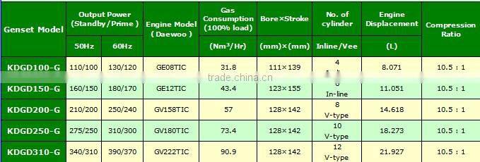 Camda Doosan Daewoo gas generator set 300KW/ gas power plant/MW natural gas genset