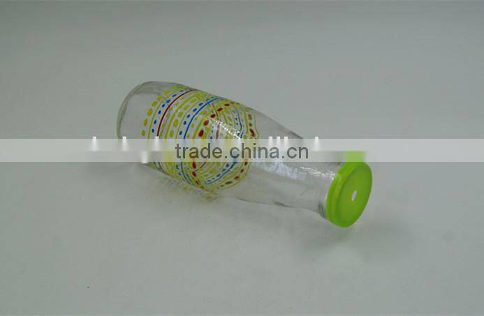 Glass beverage bottle plastic top glass milk bottle with printing
