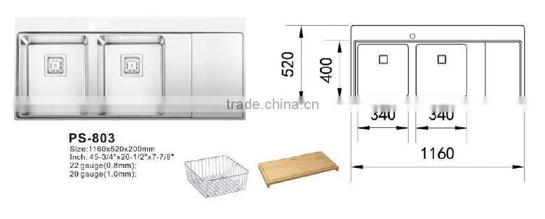 POATS PS-803 Stainless Steel Sink Size: 1160X520X200mm