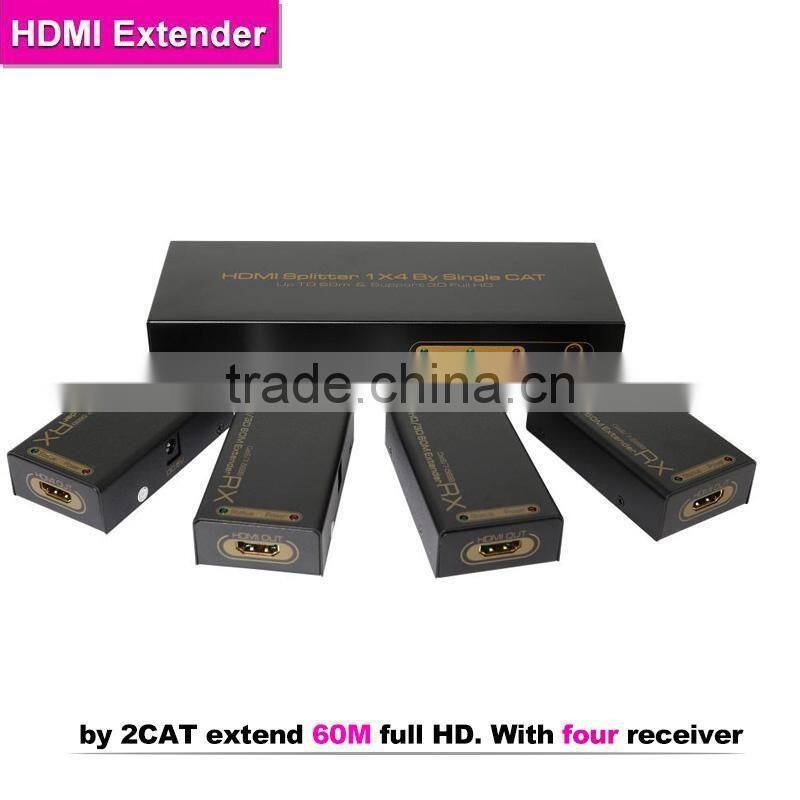 Best HDMI Splitter 1x4 by 2CAT Extend 60M full HD with four receiver (Support 3D)UK