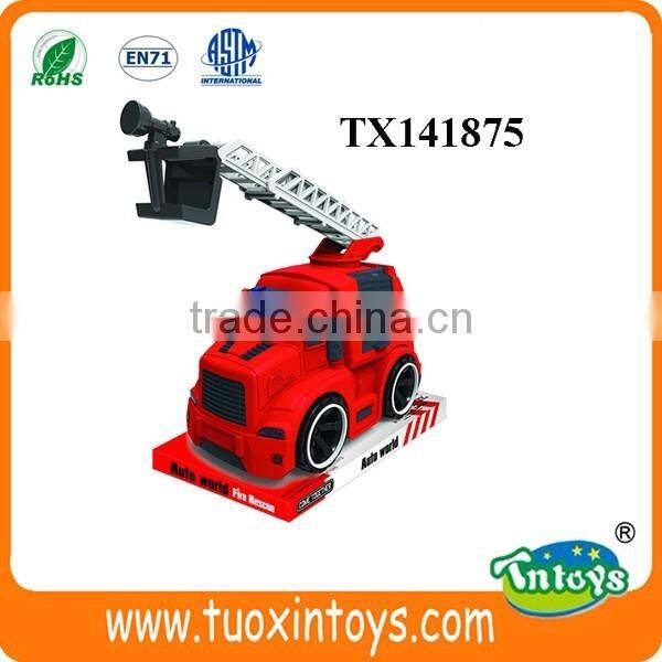 Plastic friction fire engine vehicle toy aerial ladder truck cute design for kids