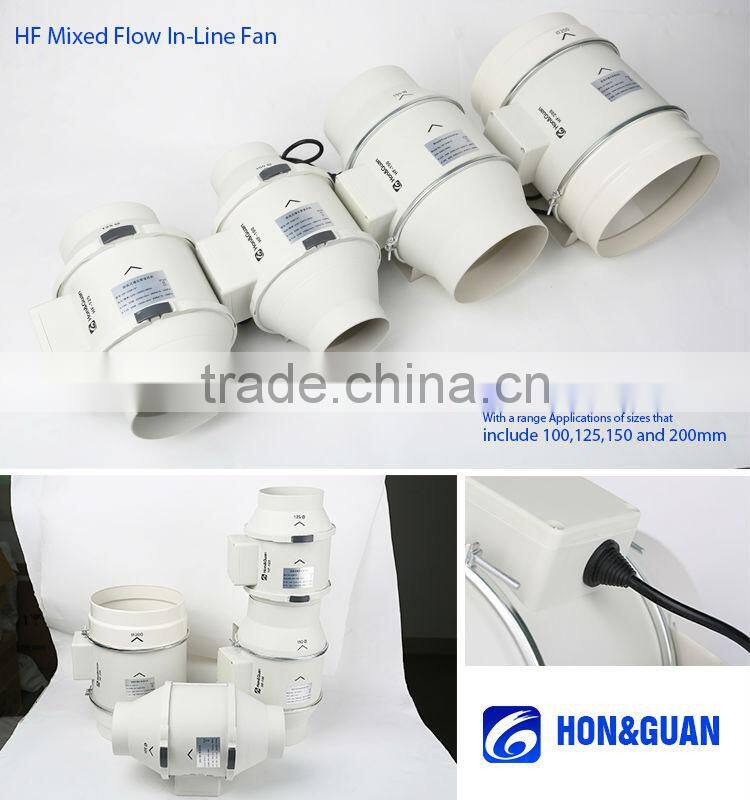 Hon&Guan 8Inch 840CMH Airflow Mixed Flow Inline Duct Fan for Basement