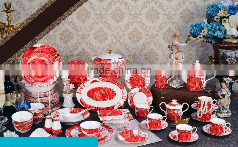New design joyous red flower painting ceramic dinnerware set