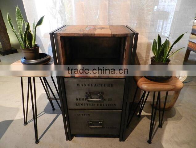 2 drawers metal legs wood top vintage drawer cabinet