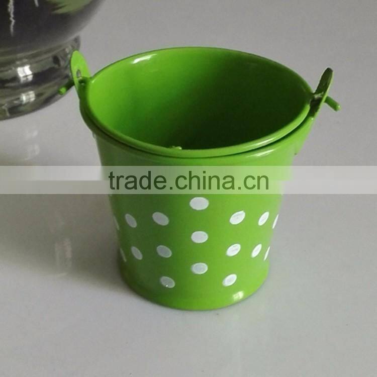 factory green decorative metal bucket with polka dots in china