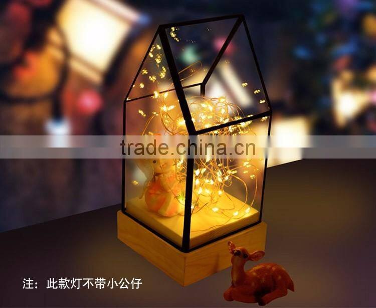 Decorative Glass House Design Night Light, Wooden DIY Fireworks Silver Flower Beautiful Bedding Room Warm Light