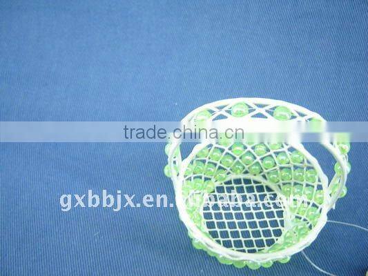 Round/Oval wire decorative with green pearl small happy birthday gift basket