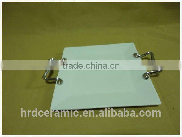 Made in china OEM cheap stock ceramic dinner plates with handles