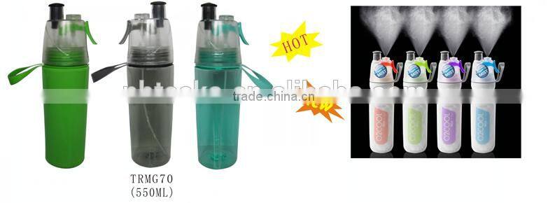 Portable 750ml plastic summer cooling mist spray sports drink bottle with straw
