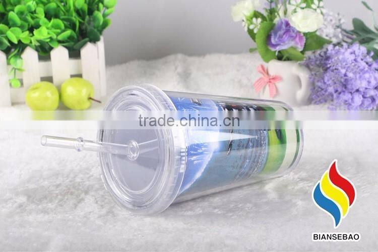 double wall plastic mug insert paper with straw