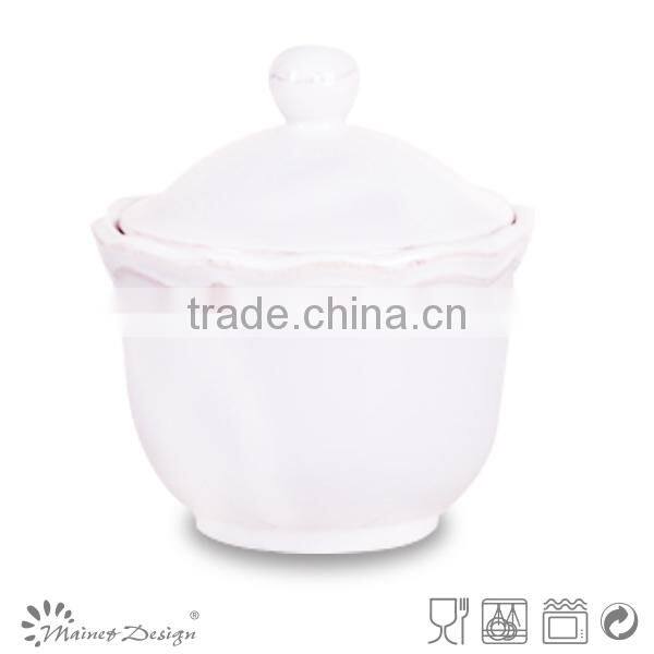 white emboss ceramic sugar bowl