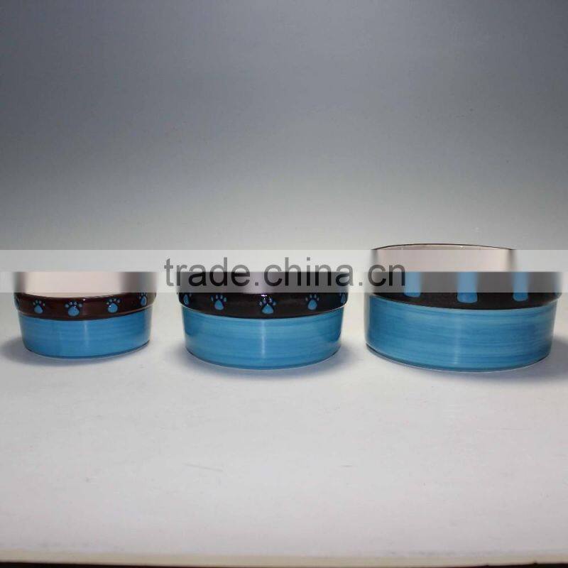 Ceramic Stripe & Paw Pet Bowl with handpainting