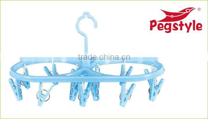 Double loop colorful plastic hanger with 14pegs