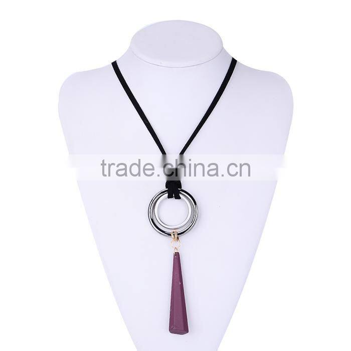 silver double hoops geometric rubber pendant necklace suede velvet leather necklace geometric long sweater necklace