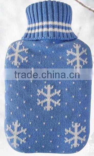blue snowflower knitted 2 liter hot-water bottle cover