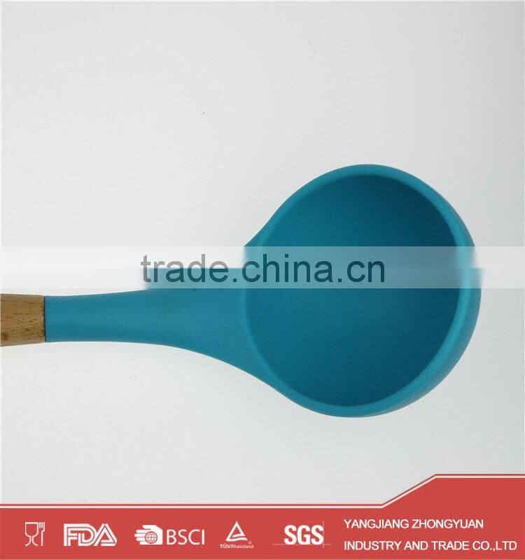 Best selling silicone kitchen utensil soup ladle with wooden handle