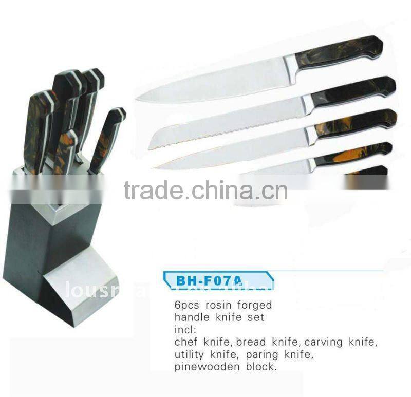 Hot sale 6pcs stainless steel kitchen knife set with block, stainless steel cutlery sets