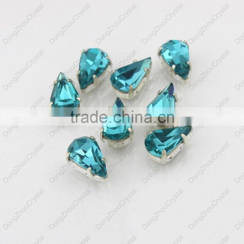 DZ-3018 point back aquamarine drop crystal stone for dresses