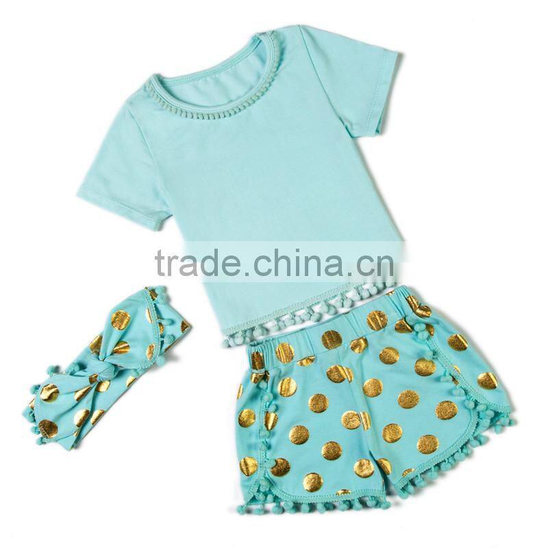 2017 Popular Baby Girl Apparel Gorgeous Baby Outfits Girls Blank T Shirt Pom Pom Shorts For Summer Beach