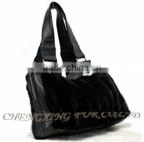 CX-H-03 China Wholesale Trendy Real Mink Fur Ladies Leather Bags Handbags