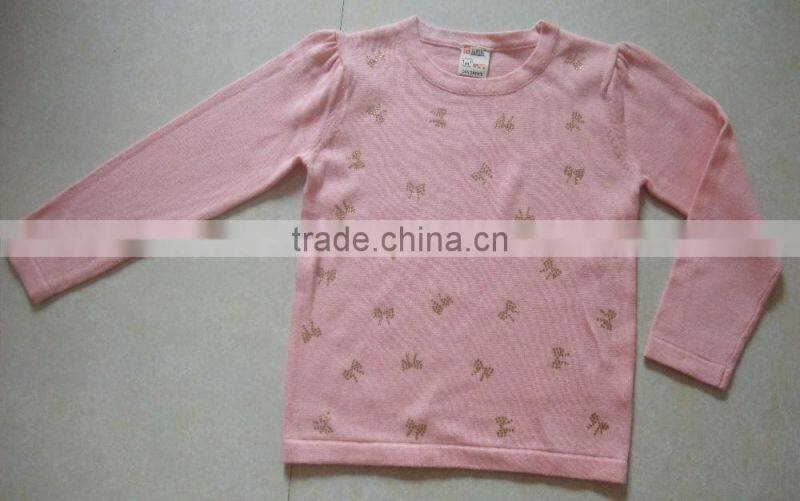 Fine-knit Kids Pullover Sweater in 100% cotton with sequined appliques(BKN5323)