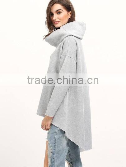 women's Grey Cowl Neck Long Sleeve Loose Sweatshirt