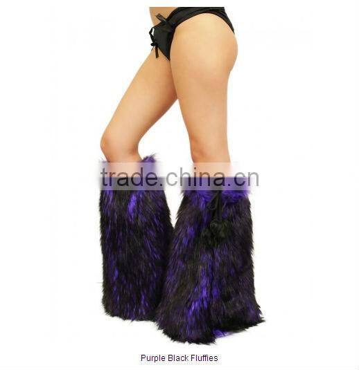 Solid Purple Black Fluffies Fluffy boots leg warmers