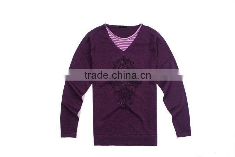 New Fashion Design Rhinestone Crewneck Sweater