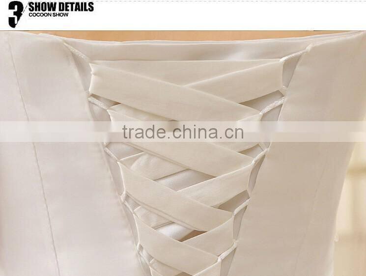 High quality strapless pleats muslim wedding dress