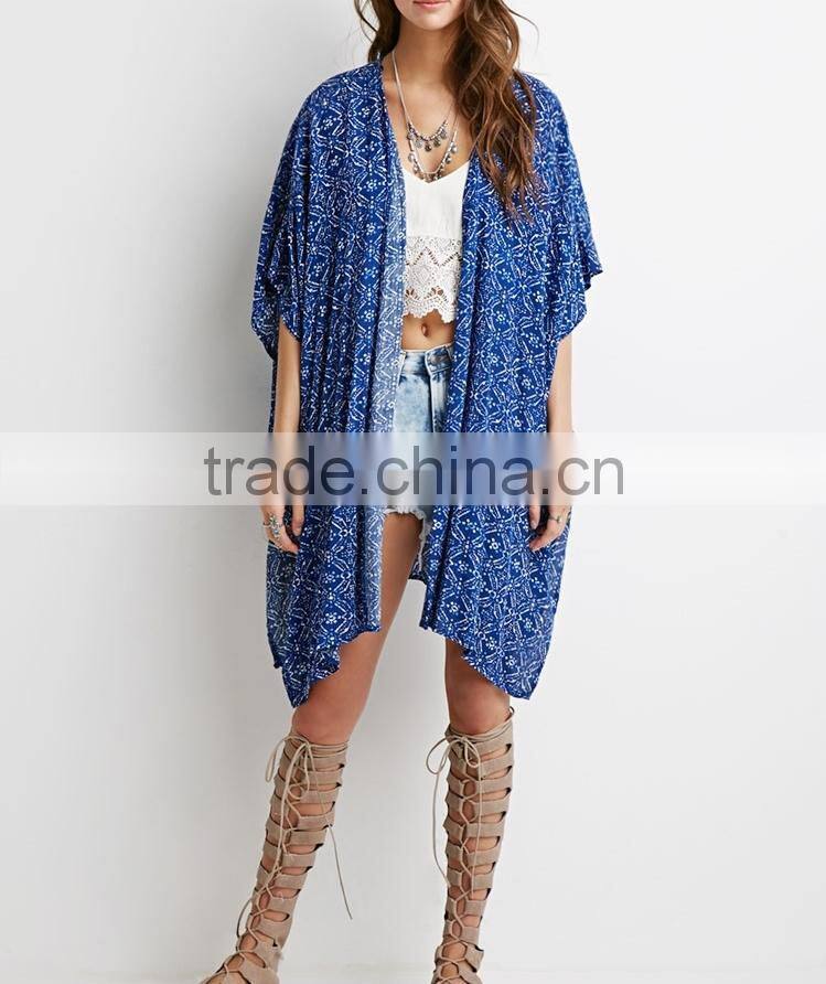 Fashion Korean Style Abstract Tile Print kimonos wholesale china tops 2015 autumn must-have long coat women