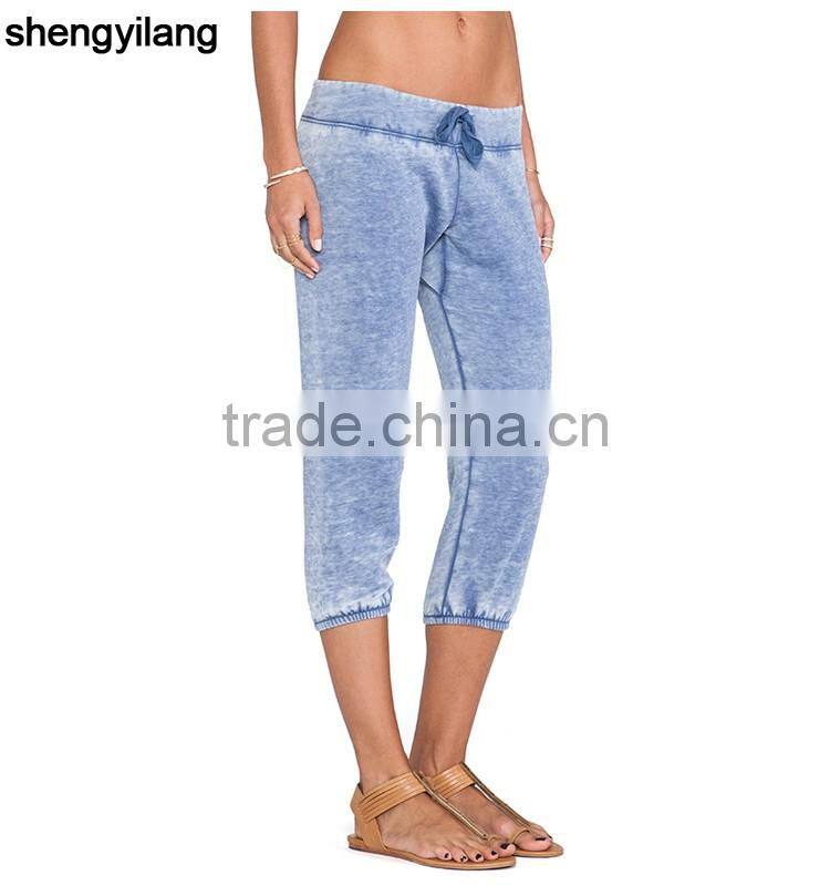 OEM/ODM service women cropped trousers custom sport pants snow wash pants in guangzhou