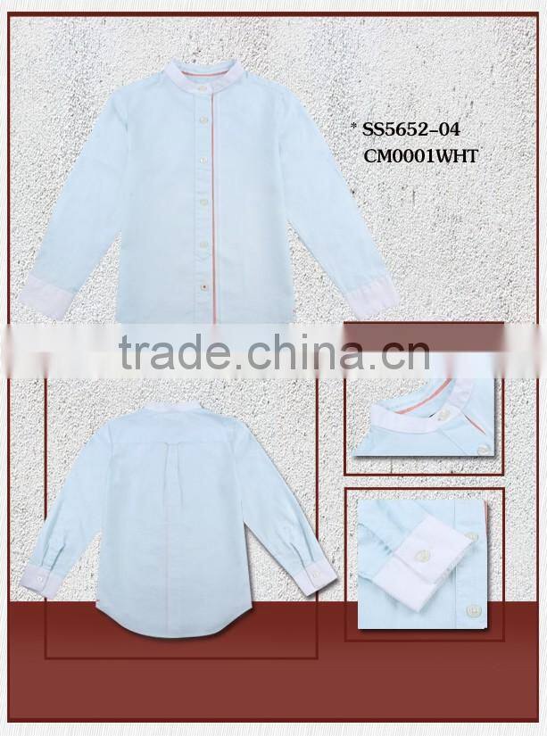 2016 new fashionable 100% cotton custom long sleeve mandarin collar kids shirts