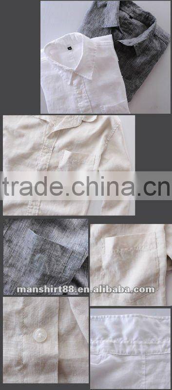 New popular style 100%Linen White shirt for men with long sleeve regular collar or banded collar