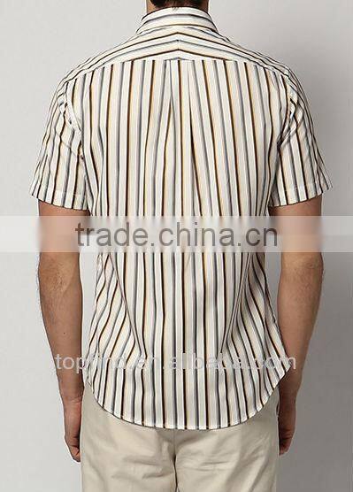 Fashion casual 100% cotton summer stripe short sleeve men shirts