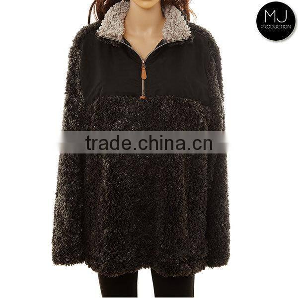 wholesale puffer knitted jersey monogrammed blank youth quarter zip jacket sherpa fleece pullover for women