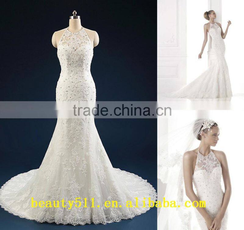 Mermaid Sweetheart Court Train wedding dress Elegant Lace and Satin bridal gown AS30202