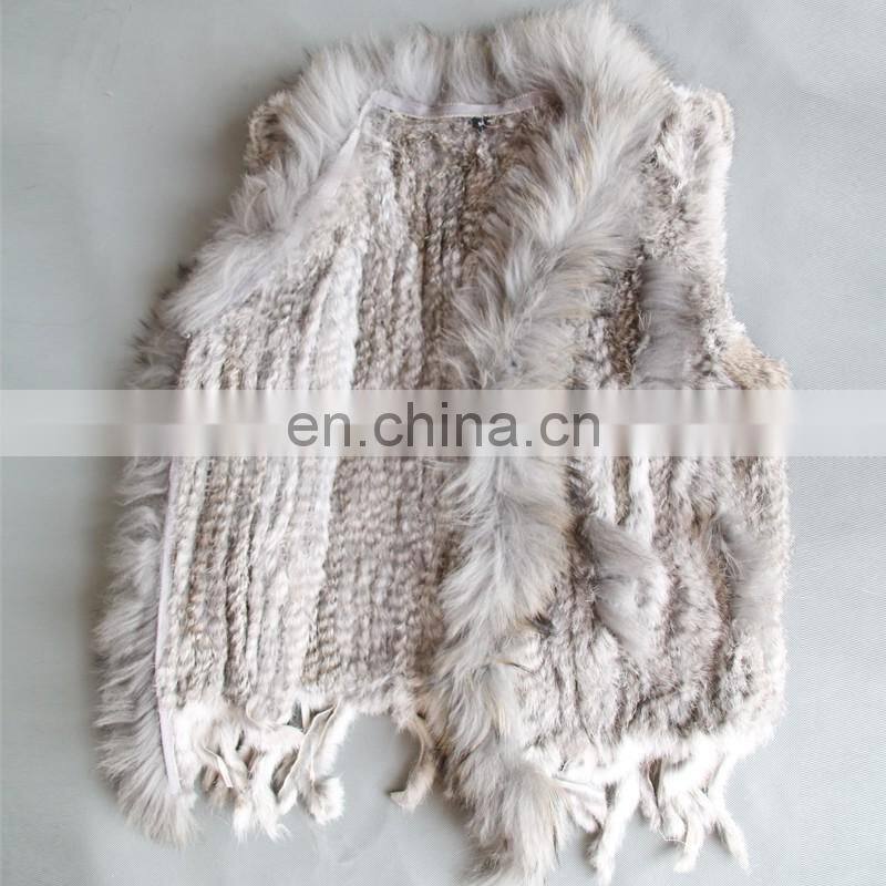 Real rabbit fur knitted weaven pattern fur vest/gilet